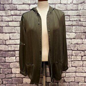 Chico's Design Green Silk Long Sleeve Hooded Jacket Size L